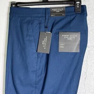 Perry Ellis Portfolio Men's SlimFit NonIron Stretch Dress Pants Blue 36x34 $95